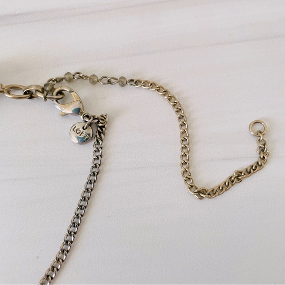 LOFT Mixed Materials Link Necklace- Rhinestones, Leather, and Stones- Gold - Picture 3 of 3